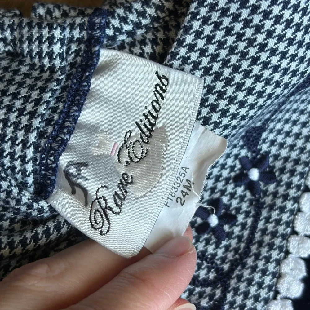 VTG Rare Editions 24M Toddler Girls Houndstooth Sailor Collar Dress Navy Blue
